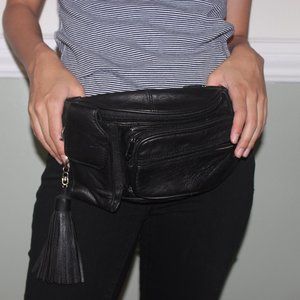 Black Faux Leather Fanny Pack